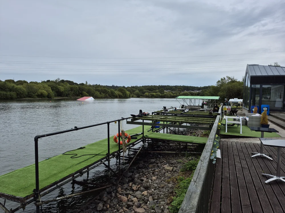 View of Town Loch Watersport Center showing the ski ramp on the water.